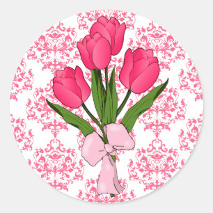 Etiqueta cor-de-rosa do damasco & das tulipas