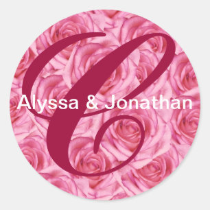 Etiqueta cor-de-rosa dos rosas da letra C do