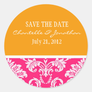 Etiqueta cor-de-rosa e alaranjada do casamento