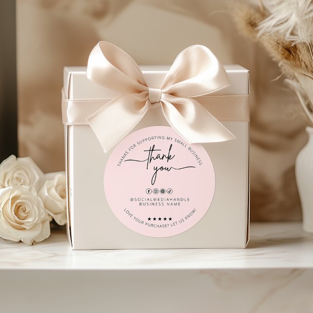 Etiqueta Cor-de-Rosa Personalizada Obrigado (Custom Blush Pink Sticker Thank You Label)