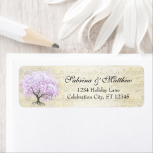 Etiqueta Coração Medieval Folha Lavanda Árvore Amor Pássaro