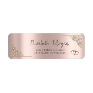 Etiqueta Corações de Ouro Elegantes Rosa Dourado Casamento