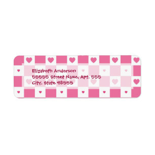 Etiqueta Corações do quadro de xadrez Girly Pink e White