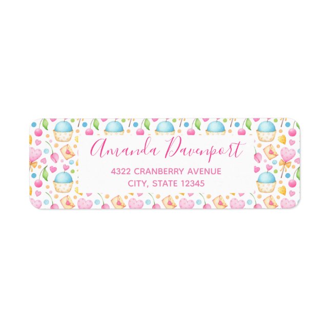 Etiqueta Corações e Cupcakes Padrões Doce (Frente)