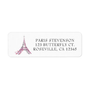 Etiqueta Corações Rosa e Borboletas Torre Eiffel Paris