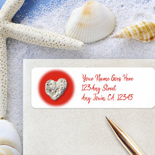 Etiqueta Coral Hawaii Heart Red Circle Endereço de Script