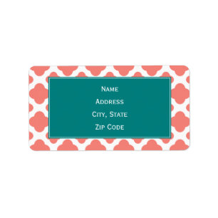 Etiqueta Coral Pink Quatrefoil Padrão com Teal