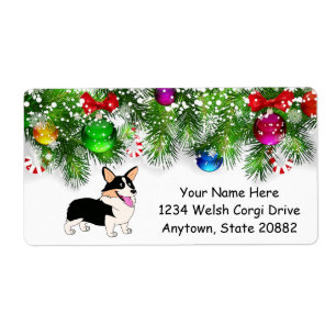 Etiqueta Corgi Tricolor de sorriso do feriado