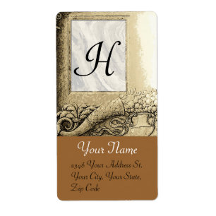 Etiqueta CORNUCOPIA MONOGRAM, cinza negra e branca, castanh