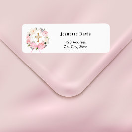 Etiqueta Coroa floral rosa endereço de devolução cruz