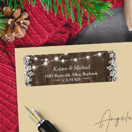 Etiqueta Corrente Corda Luz Madeira Flocos de neve de inver