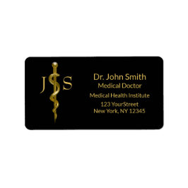 Etiqueta Corrente Médica de Asclepius Dourada em Preto