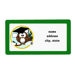 Etiqueta Coruja de Graduação com Boné e Diploma - Verde e D