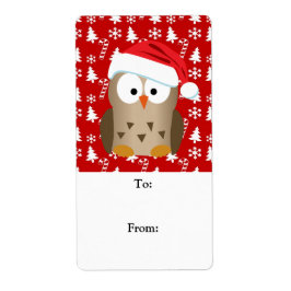 Etiqueta Coruja de Natal com Papai Noel