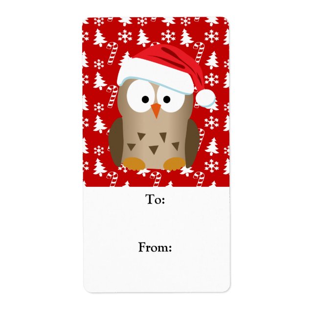 Etiqueta Coruja de Natal com Papai Noel (Frente)