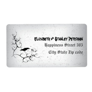 Etiqueta Corvo, crânio e casamento gótico de canto do