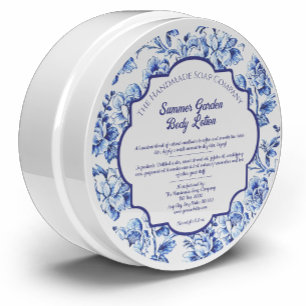 Etiqueta Cosmética de Sabão Floral Azul e Branco
