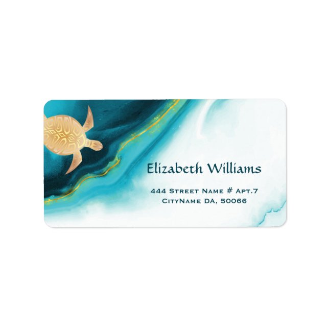 Etiqueta Costura de Tintas Douradas Turquesa Aquarela (Frente)