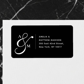 Etiqueta Couple Monogram Ampersad White Address Label