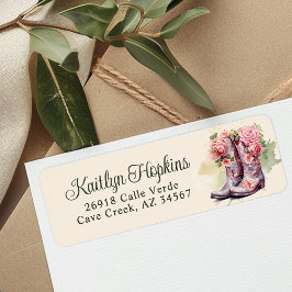 Etiqueta Cowgirl Boots with Flowers Return Address Labels