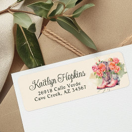 Etiqueta Cowgirl Boots with Flowers Return Address Labels