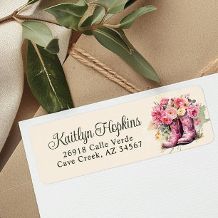 Etiqueta Cowgirl Boots with Flowers Return Address Labels