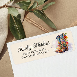 Etiqueta Cowgirl Boots with Flowers Return Address Labels