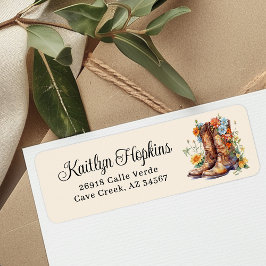Etiqueta Cowgirl Boots with Flowers Return Address Labels