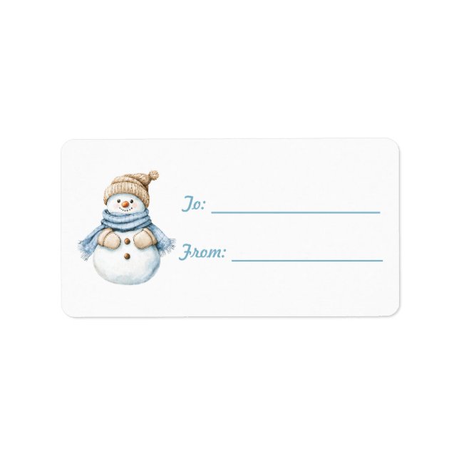 Etiqueta Cozy Snowman Blue Scarf Christmas (Frente)