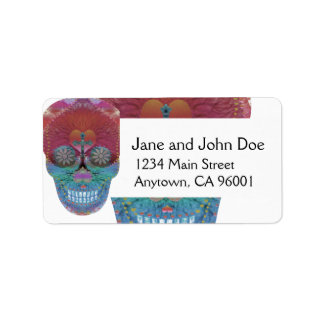 Etiqueta Crânio arco-íris com árvore da vida e corações