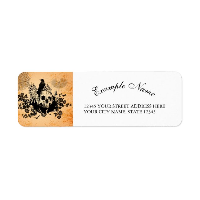 Etiqueta Crânio incrível com asas e corvos (Frente)