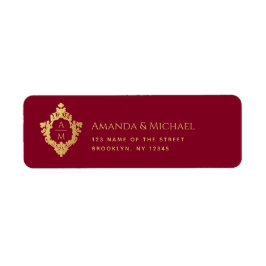 Etiqueta Crest Burgundy Falso Ouro Monograma de Casamento E