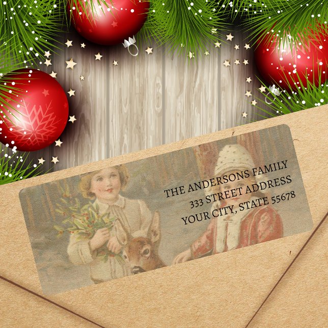 Etiqueta Crianças clássicas de inverno com veado (Criador carregado)