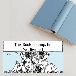 Etiqueta Crianças Lendo sob um livrinho de árvore