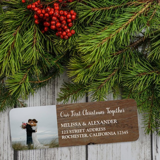 Etiqueta Crie sua primeira foto de Natal Juntos (Create your own first Christmas Together photo Label.)