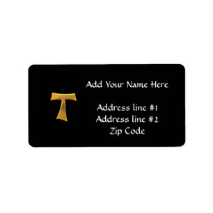 Etiqueta Cruz de tau Franciscan do olhar 3-D dourado