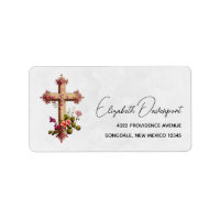 Cruz Elegante de Madeira com Flores Rosa