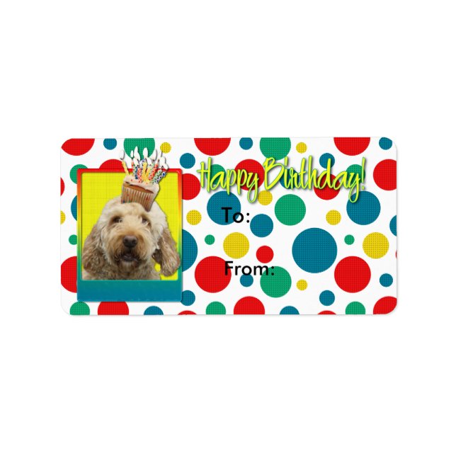 Etiqueta Cupcake de aniversário - GoldenDoodle (Frente)