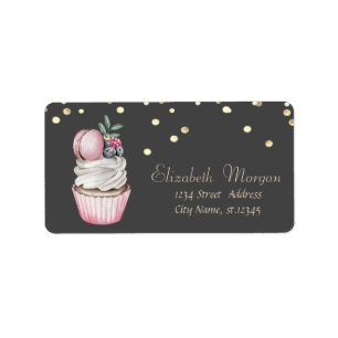 Etiqueta Cupcake de Aquarela Macaron Gold Foil Confetti