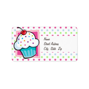 Etiqueta Cupcake, rosa, azul, verde, bolinhas