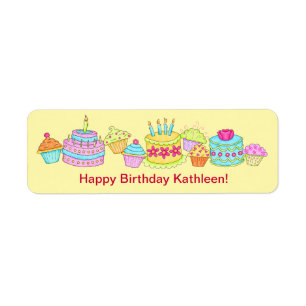 Etiqueta Cupcakes Amarelos/Bolo Feliz Aniversário Personali