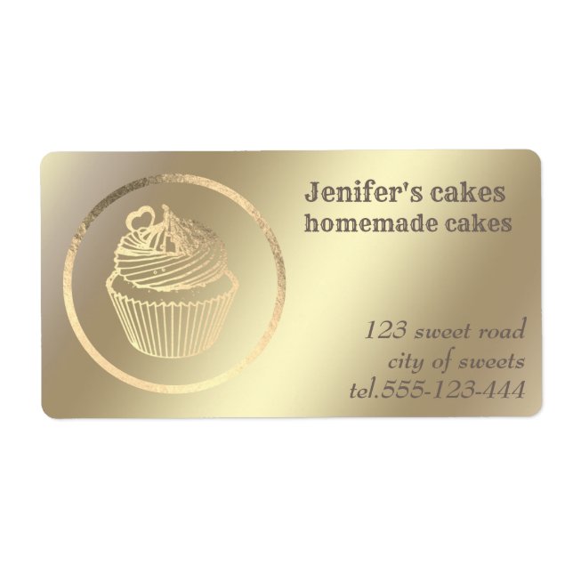 Etiqueta Cupcakes e guloseimas caseiros com folha de ouro (Frente)