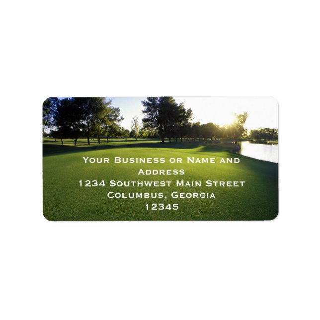 Etiqueta Curso de Golfe Verde no amanhecer (Frente)