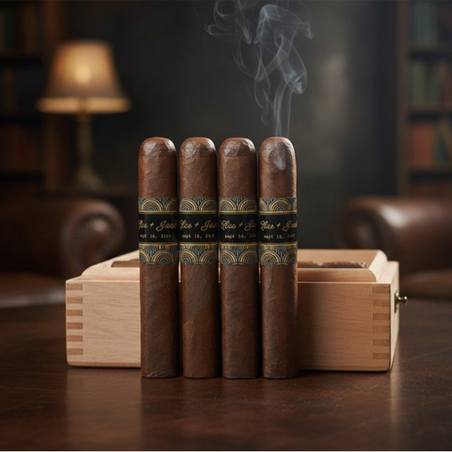 Etiqueta Custom Art Deco Wedding Cigar Wrap with Names (Criador carregado)