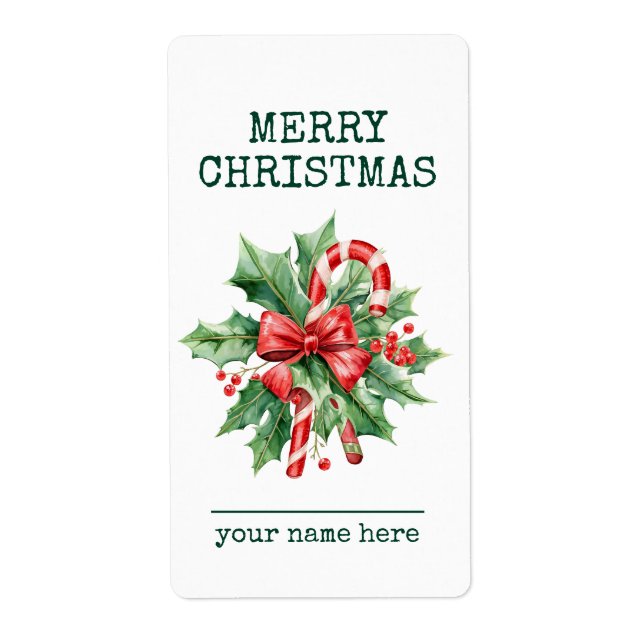 Etiqueta Custom Candy Cane Merry Christmas Gift Label (Frente)