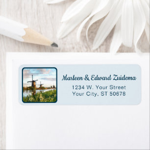 Etiqueta Custom Dutch Windmills Landscape Art Painting