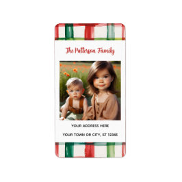 Etiqueta Custom Happy Holidays Fun Plaid Red Green Photo