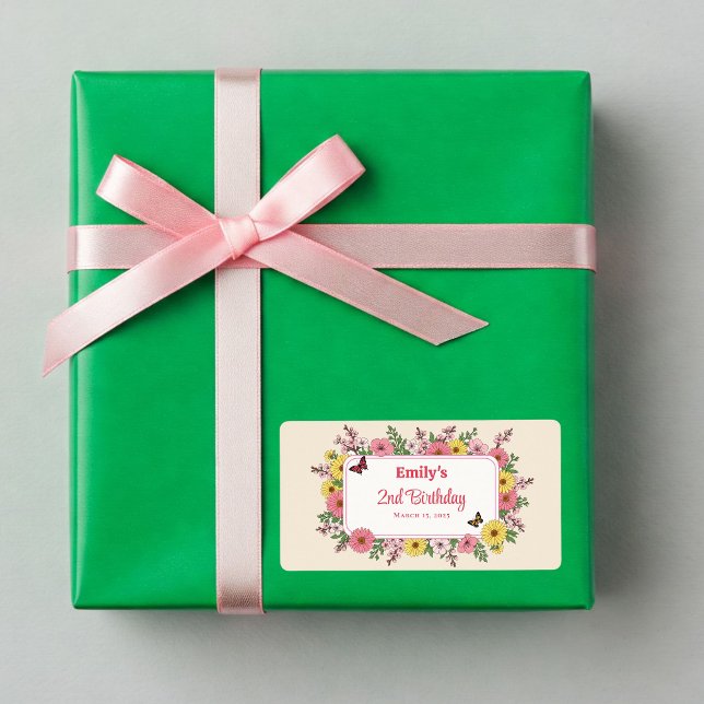 Etiqueta Customizable Birthday Party labels with Flowers (Criador carregado)