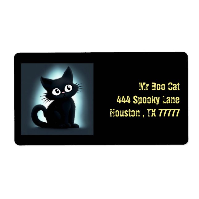 Etiqueta Cute Boo Black Cat Halloween Endereço de Devolução (Frente)