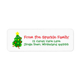 Etiqueta Cute Christmas Address Label with Fun Cartoon Tree